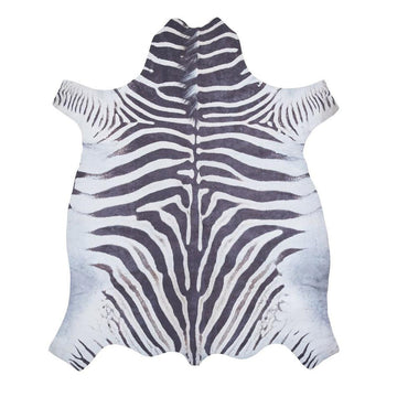 Faux Zebra Print Animal Skin Lightweight Printed Polyester Flatweave Black/White/Grey Rug-Think Rugs-Rug Love - The Most Loved Rug Store